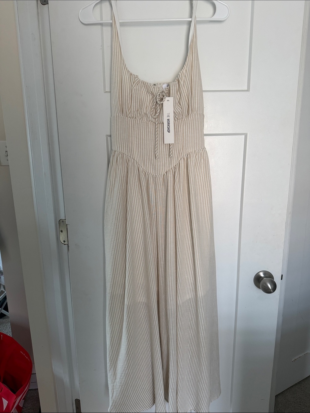 T.J.Maxx Cream and Beige Striped Spaghetti Strap Maxi Dress